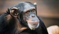 Chimpanzee Face in the Wilderness, Striking Portrait of a Curious Primate Caught MidExpression in the Heart of Forest at Sunset, Royalty Free Stock Photo