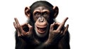 Chimpanzee Gesturing with Hands mimicking rock salute symbol, Humorous Expression Royalty Free Stock Photo