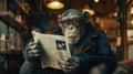 Chimpanzee in glasses reading newspaper Royalty Free Stock Photo