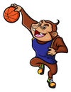 The chimpanzee is going to dunk in a basketball competition