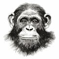 Chimpanzee Head Vector Illustration In The Style Of Edward Hersey And Geof Darrow