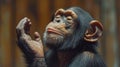 A chimpanzee is holding his hands up in the air, AI Royalty Free Stock Photo
