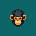 Chimpanzee Icon: Monkey Head Logo In Minimalistic Flat Style