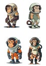 Chimpanzee Monkey Astronaut. Space suit vector illustration collection icon set