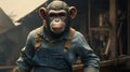 Chimpanzee Zookeeper In Overalls: Photorealistic Epic Portraiture