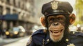 Chimpanzee in police uniform posing in an urban setting Royalty Free Stock Photo
