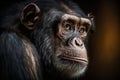 Chimpanzee portrait on dark background, close-up. Generative AI Royalty Free Stock Photo