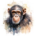Chimpanzee portrait on a white background. Watercolor illustration generative AI Generative AI