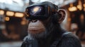 Chimpanzee Wearing Futuristic VR Headset Generative AI Royalty Free Stock Photo