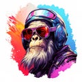 Chimpanzee wearing sunglasses and and helmet on a clean background, Png for Sublimation Printing, Printable art, Hip hop,.style.