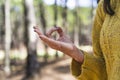 Chin mudra close up executed by a woman