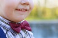 Chin and smiling mouth of little cute boy on bow tie