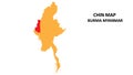 Chin State and regions map highlighted on Burma myanmar map