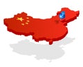 China 3d flag map with pin on capital