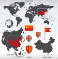 China administrative divisions map and China flags icon set