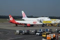 China Airlines Boeing 747-400 and Niki Airbus a320 at gate at Vienna Airport