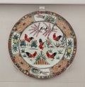 China Art Canton Porcelain Arts Decorative Ceramic Plate Antique Guangcai Dish Crafts Fighting Cocks Roosters Painting Sketch