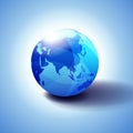 China, Asia and Japan Global World Globe Icon 3D illustration, Glossy, Shiny Sphere with Global Map in Subtle Blues giving a Royalty Free Stock Photo