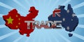 China Australia map flags with trade text illustration Royalty Free Stock Photo