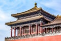 China, Beijing, Forbidden City Different design elements of the colorful buildings rooftops closeup details