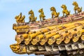 China, Beijing, Forbidden City Different design elements of the colorful buildings rooftops closeup details