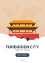 China. Beijing. Forbidden City. Time to travel. Travel poster. Vector flat illustration.