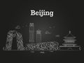 China beijing linear panoramic skyline vector illustration - asian city landscape