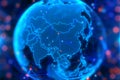 China on blue holographic globe with nodes connected around earth. Royalty Free Stock Photo