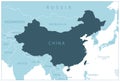 China - blue map with neighboring countries and names