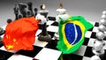 China Brazil crisis, clash, conflict and debate between those two countries that aims at a trade deal or dominance symbolized by a