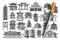 China buildings hand drawn doodle set Royalty Free Stock Photo
