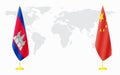 China and Cambodia flags for official meeting