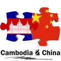 China and Cambodia flags in puzzle