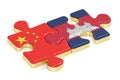 China and Cambodia puzzles from flags, 3D rendering