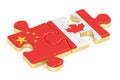 China and Canada puzzles from flags, 3D rendering