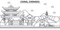 China, Chengdu architecture line skyline illustration. Linear vector cityscape with famous landmarks, city sights