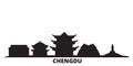 China, Chengdu city skyline isolated vector illustration. China, Chengdu travel black cityscape