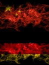 China, Chinese vs Germany, German, Deutschland smoky mystic flags placed side by side. Thick colored silky abstract smoke flags