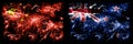 China, Chinese vs New Zealand, New Zealander New Year celebration travel sparkling fireworks flags concept background. Combination