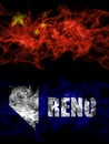 China, Chinese vs United States of America, America, US, USA, American, Reno, Nevada smoky mystic flags placed side by side. Thick