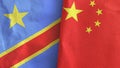 China and Congo Democratic Republic two flags textile cloth 3D rendering