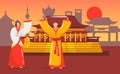 China country culture travel and traditions cartoon vector illustration. Royalty Free Stock Photo