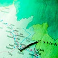 china country name displayed on geographic map in green abstract background