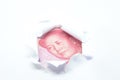 China currency through torn white paper