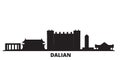 China, Dalian city skyline isolated vector illustration. China, Dalian travel black cityscape Royalty Free Stock Photo