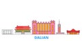 China, Dalian line cityscape, flat vector. Travel city landmark, oultine illustration, line world icons