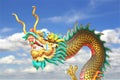 China dragon statue flying in the sky background