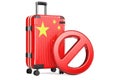 China Entry Ban. Suitcase with Chinese flag and prohibition sign. 3D rendering Royalty Free Stock Photo