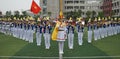 Chinese students join the juvenile team ceremony, drum trumpet team performance