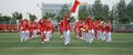 Chinese students join the juvenile team ceremony, drum trumpet team performance